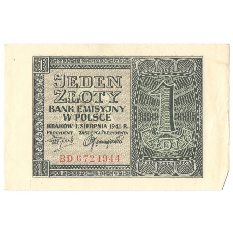 Banknot 1 złoty 1941, stan 2+, BD 6724944