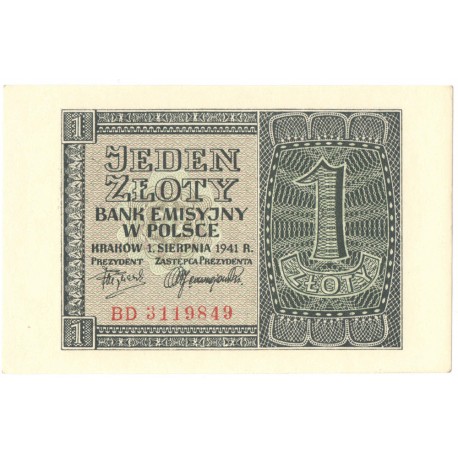 Banknot 1 złoty 1941, stan 1-, BD 3119849