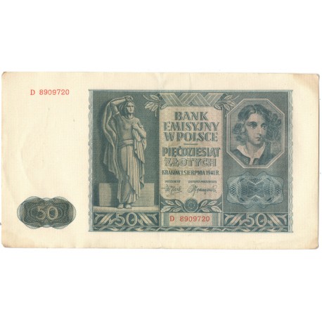 Banknot 50 złotych 1941 stan 3, D 8909720