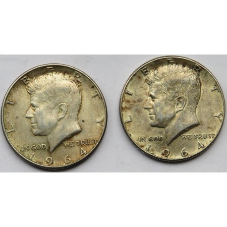 USA, 2 x 1/2 dolara half dollar Kennedy, stan 3+, 1964