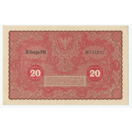20 marek polskich (PKKP) 1919, stan 1-, II Serja FR 727,922,