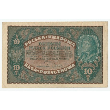 10 marek polskich , rok 1919, stan 2+, II Serja BP 004,185, niski numer