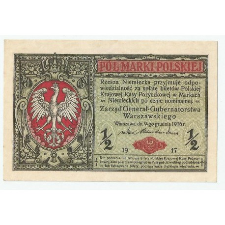 1/2 marki polskiej 1916, Generał, Seria B 92875250, stan 1-