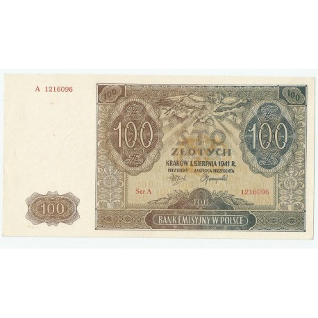Banknot 100 złotych 1941 stan 1-, Ser. A 1216096