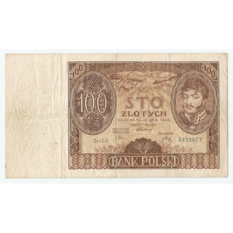 Banknot 100 zł 1934 rok, seria C.A. 5829073, stan 3