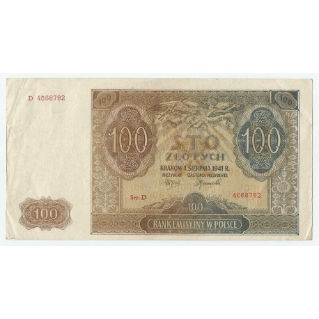 Banknot 100 złotych 1941 stan 2-, Ser. D 4068782