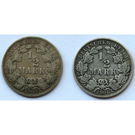 Niemcy, 2 x 1/2 marki, 1905 i 1908 A