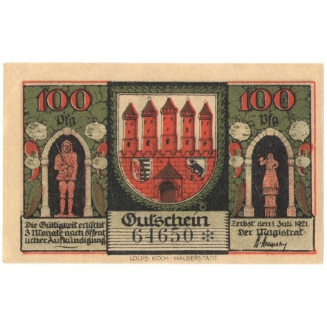 100 Pf banknot zastępczy Zerbst in anhalt 1921