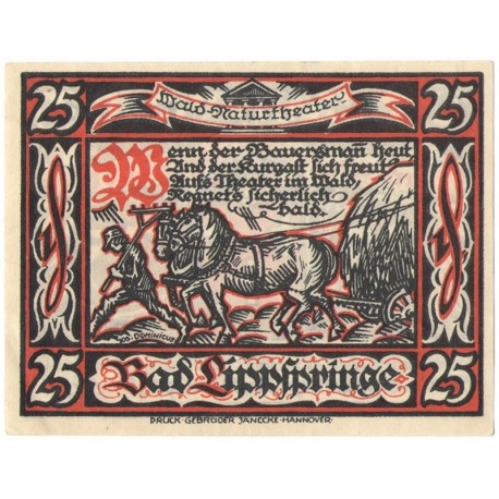 25 Pf banknot zastępczy Lippspringe 1921