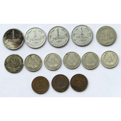 Węgry, monety z lat 1893-1930, zestaw 14 sztuk