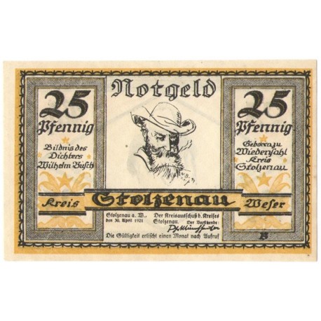 25 Pf banknot zastępczy Stolzenau an der Weser 1921