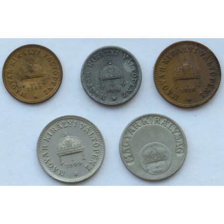 Węgry, monety z lat 1902-1926, zestaw 5 sztuk