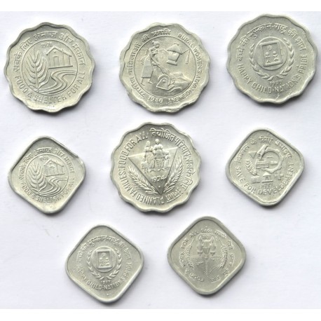 Indie, monety okolicznościowe, 7 sztuk, 1974-1980 r.