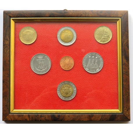 San Marino, 7 monet oprawionych w ramkę, 1975-2005 r.
