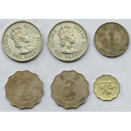 Hong-Kong, zestaw 6 monet, 1960-1997 r.