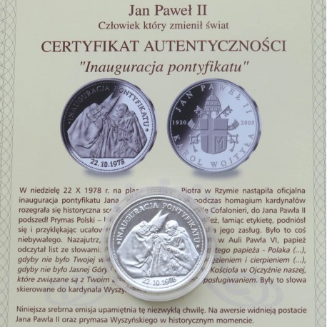 Polska, medal Jan Paweł II, Inauguracja pontyfikatu, 2008 r.