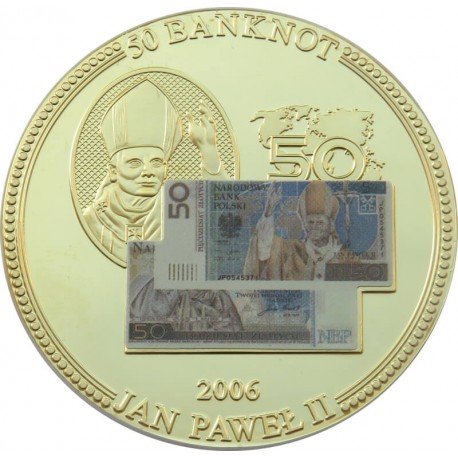 Medal okolicznościowy z wizerunkiem banknotu 50 zł Jan Paweł II