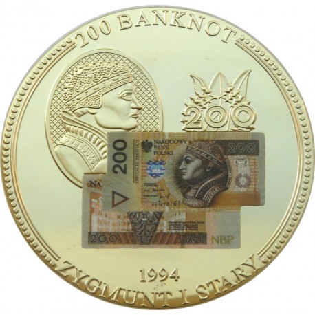 Medal okolicznościowy z wizerunkiem banknotu 200 zł Zygmunt I Stary