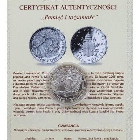 Polska, medal Pamięć i tożsamość, certyfikat