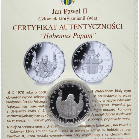 Polska, medal Habemus Papam, srebro certyfikat