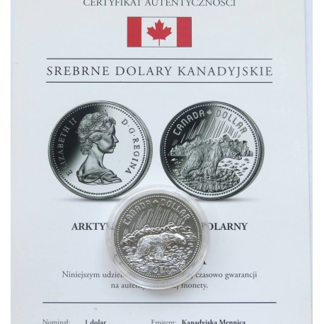 Kanada, 1 dolar 1980, Niedźwiedź polarny, srebro, certyfikat