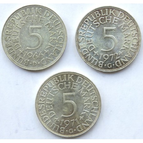Lot 3 x 5 marek Niemcy 1966, 1971, 1972, srebro