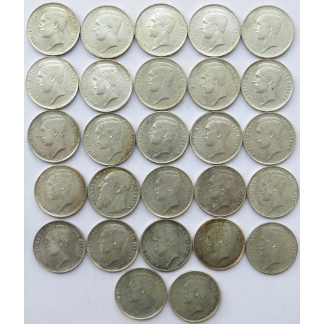 Lot 27 szt. 1 frank Belgia Ag 1910-1914, srebro