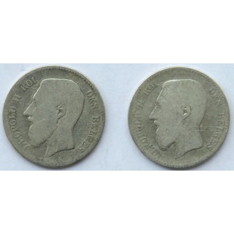Lot 2 szt. 1 frank Belgia Ag 1867, 1869