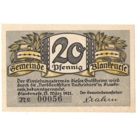 20 Pf banknot zastępczy Blankenese 1921
