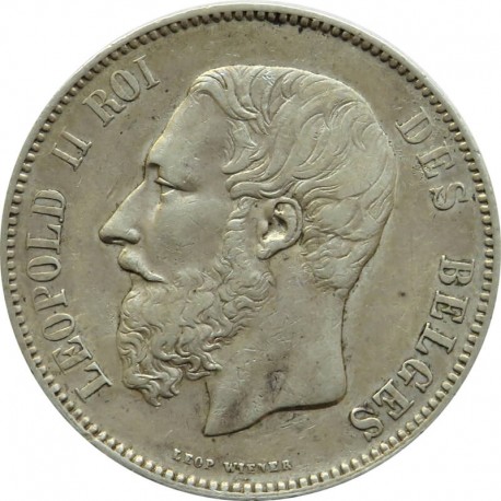 5 franków Leopold Belgia 1873, piękna