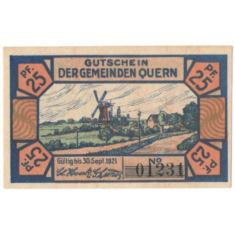 3 szt. x 25 Pf banknot zastępczy Gutschein Der Gemeinden Quern