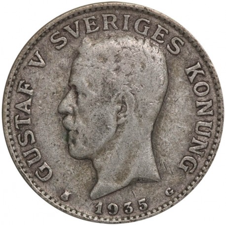 Szwecja 1 korona, srebro Ag800, 1935