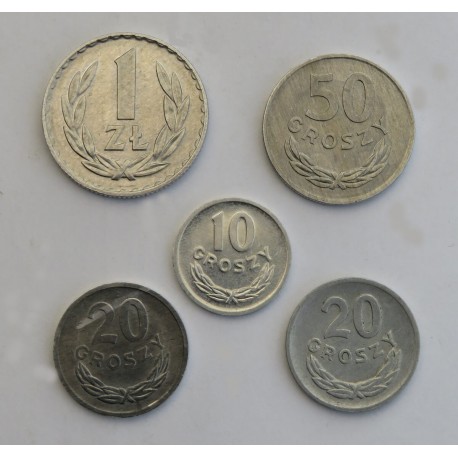 Lot: 10, 20, 20, 50 groszy, 1 złoty, 1973