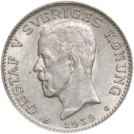 Szwecja 1 korona, srebro Ag800, 1939