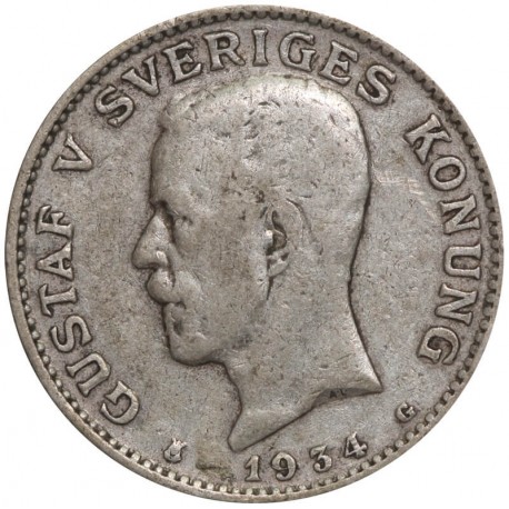 Szwecja 1 korona, srebro Ag800, 1934