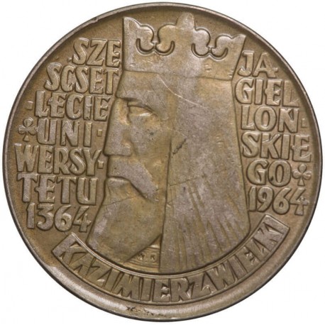 10 złotych, 1964 Kazimierz Wielki, napis wypukły 2+