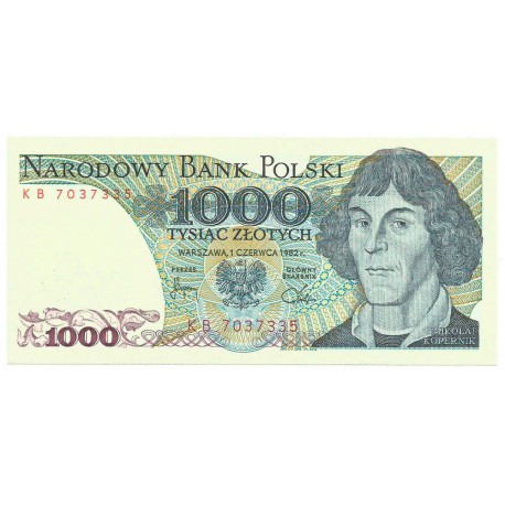 1000 zł, Mikołaj Kopernik, 1982, seria KB, stan 1/1-
