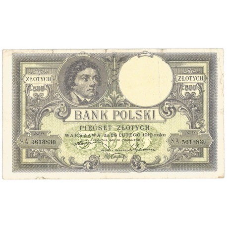 Banknot 100 zł, rok 1919 rok, seria S.A. stan 3-