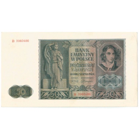 Banknot 50 złotych 1941 stan 2+, seria B