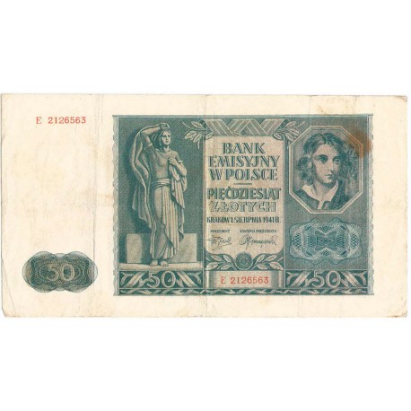 Banknot 50 złotych 1941 stan 3-, seria E