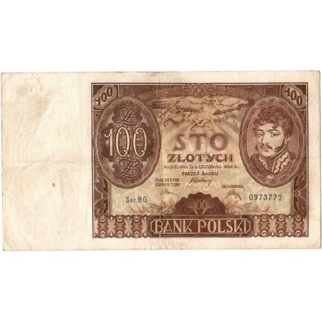Banknot 100 zł 1934 rok, seria BG stan 4+