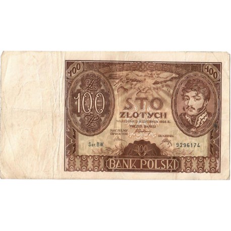 Banknot 100 zł 1934 rok, seria BW stan 4