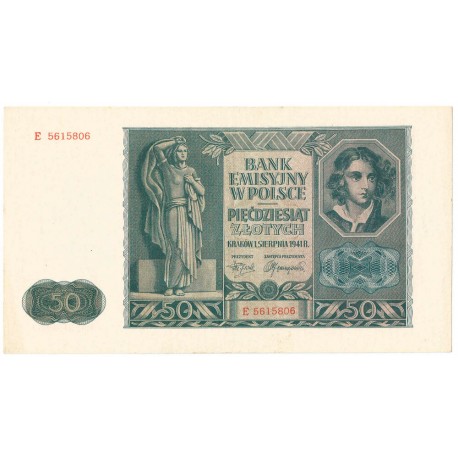 Banknot 50 złotych 1941 stan 2, seria E
