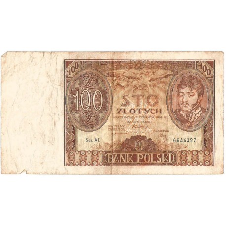 Banknot 100 zł 1932 rok, seria AI stan 3-
