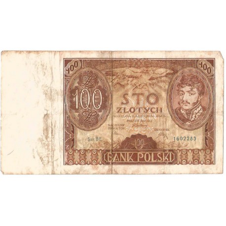 Banknot 100 zł 1932 rok, seria BE stan 4