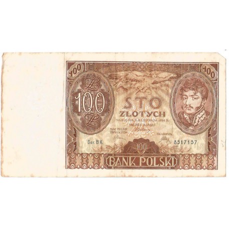 Banknot 100 zł 1932 rok, seria BK stan 4+