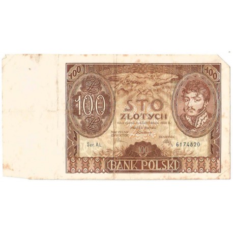 Banknot 100 zł 1934 rok, seria AL stan 4+