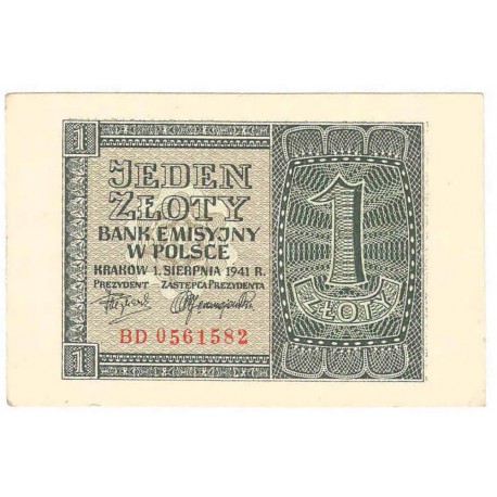 Banknot 1 złoty 1941, stan 3+, seria BD