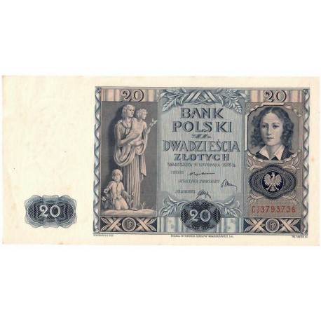 Banknot 20zł, 1936r, stan 3+