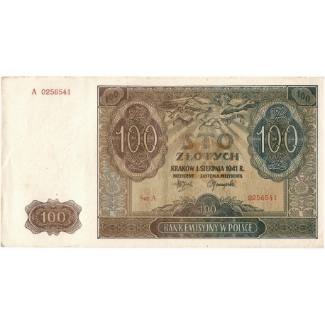 Banknot 100 złotych 1941 stan 2-, Ser. A